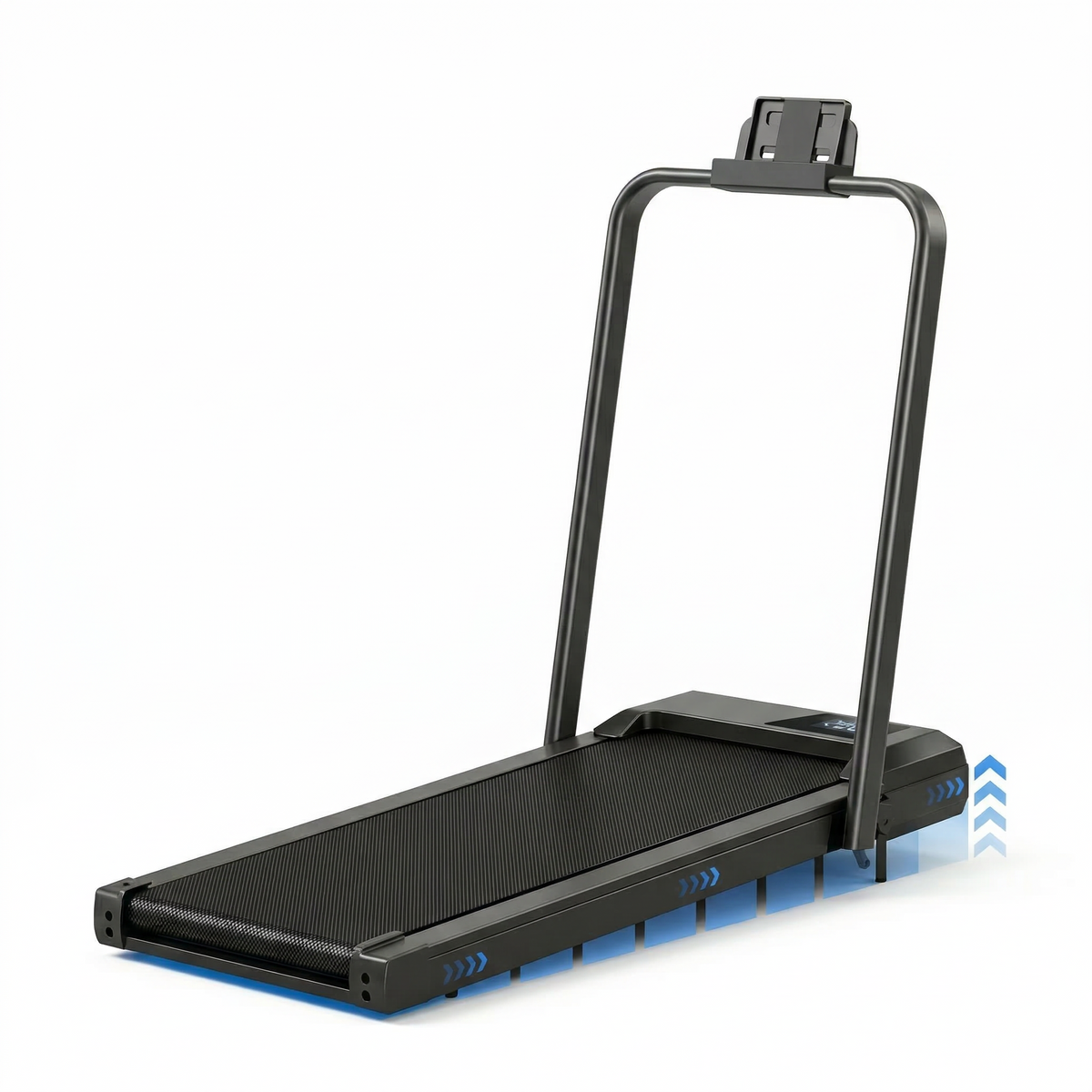 Tapis de course pliable RunVia T01 noir avec inclinaison , écran LCD et support pour smartphone.