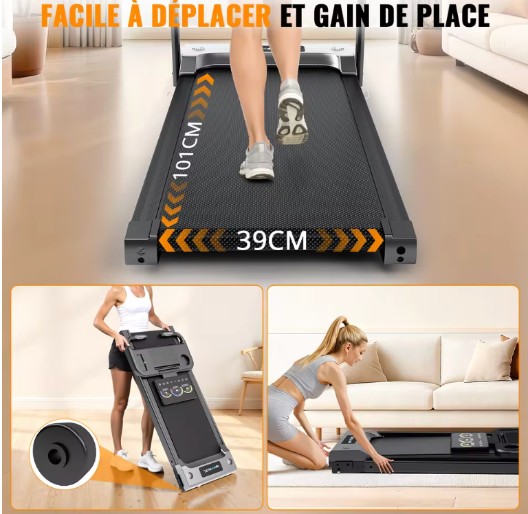 Tapis de Course Pliable Inclinable 11% jusqu'à 12 km/h – RunVia T04