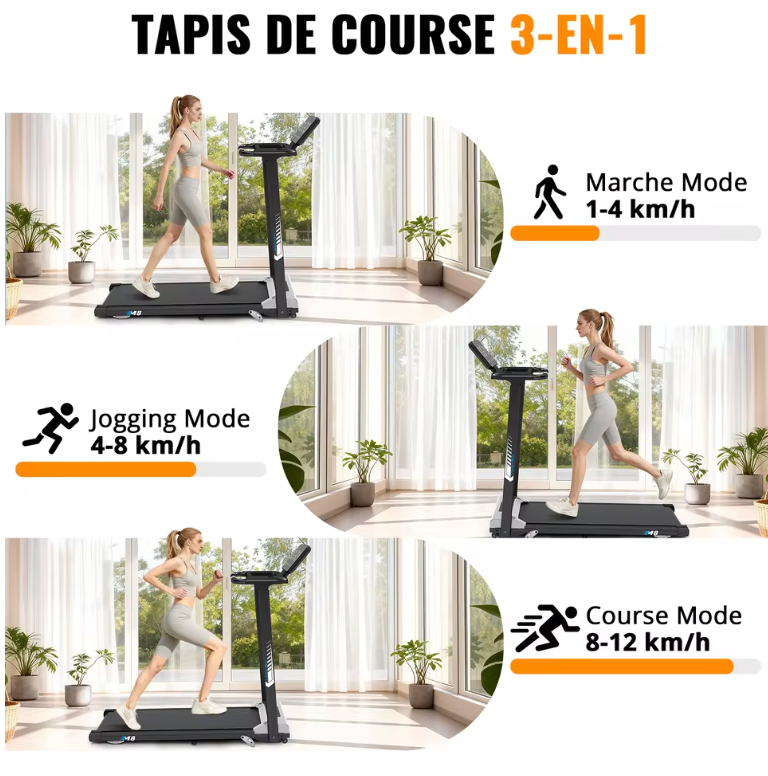 Tapis de Course Pliable Inclinable 11% jusqu'à 12 km/h – RunVia T04