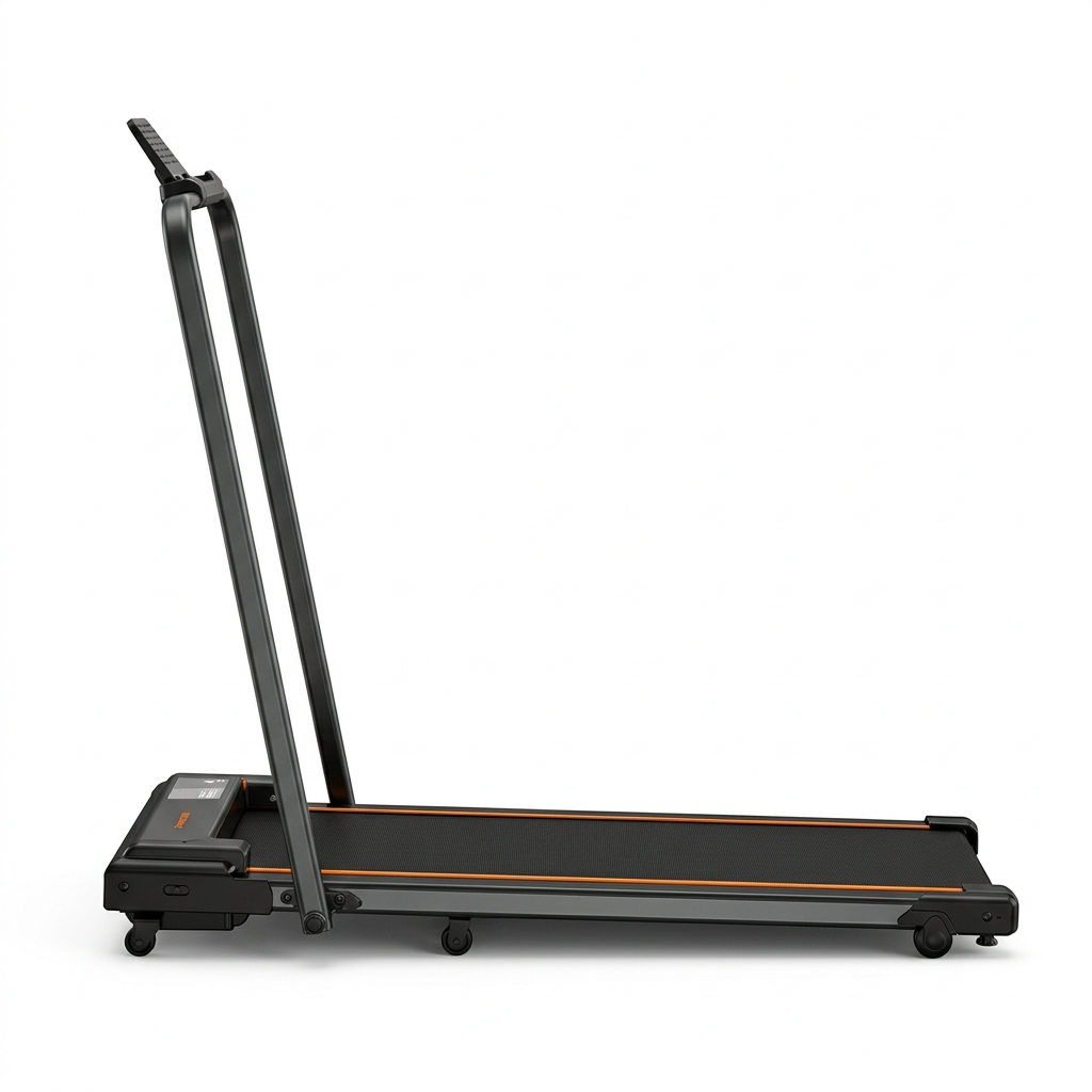 Tapis de course 2-en-1 RunVia W05 avec barre de maintien relevée et support tablette, parfait pour le jogging à domicile.