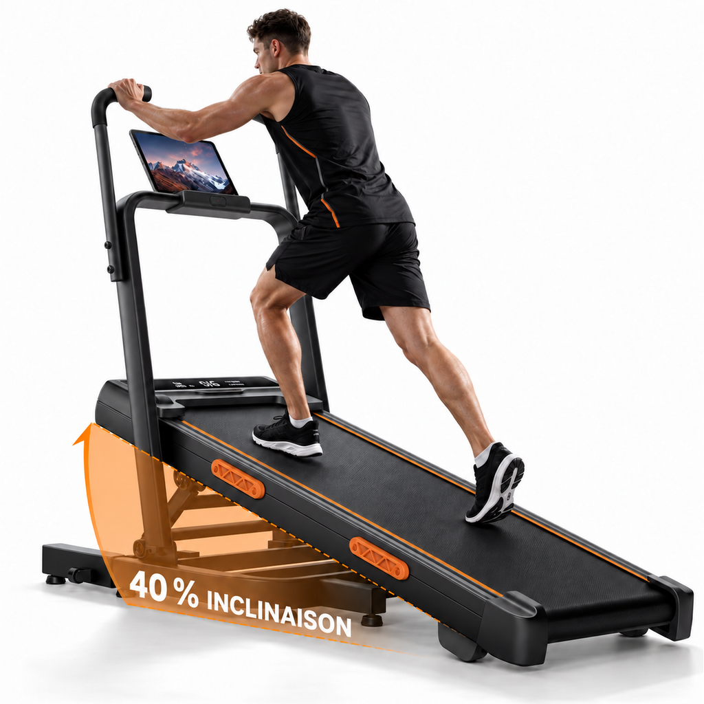 Tapis de marche course inclinable RunVia T08 réglé jusqu’à 40 % avec utilisateur à domicile