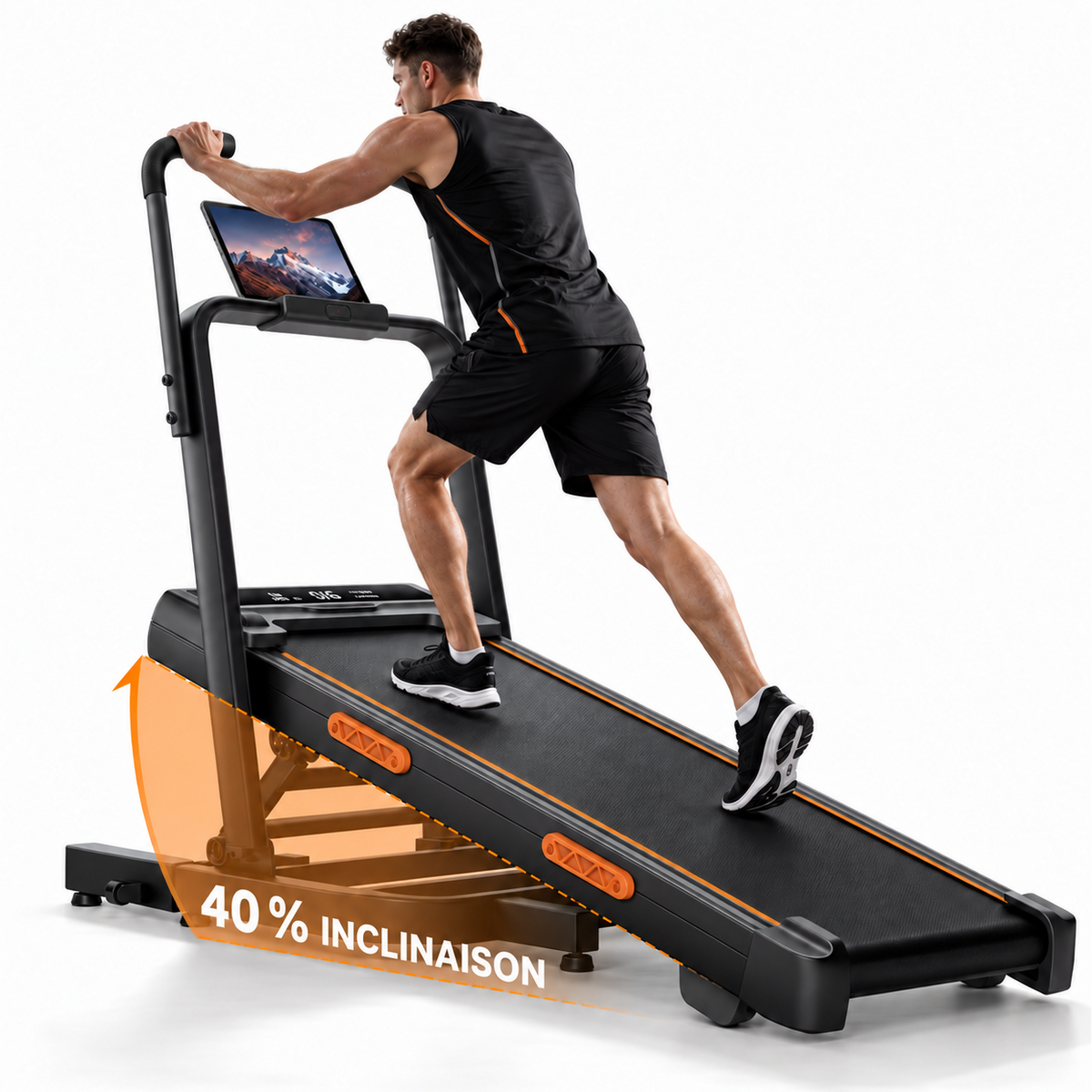 Tapis de marche course inclinable RunVia T08 réglé jusqu’à 40 % avec utilisateur à domicile